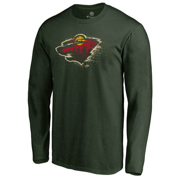 Men's Green Minnesota Wild Splatter Logo Long Sleeve T-Shirt