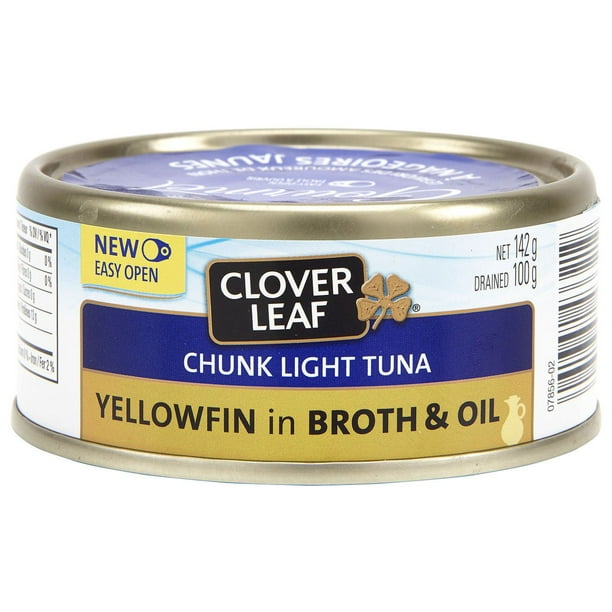 Thon pâle en morceaux à nageoires jaunes dans bouillon et huile de Clover Leaf 142 g