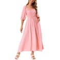 thumbnail image 2 of INSPIRE CHIC Women's Summer Dresses Casual Puff Half Sleeve Square Neck Smocked Flowy Midi Dress with Pockets S Pink, 2 of 5
