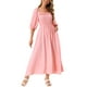 thumbnail image 2 of Vestidos de verano casuales para mujeres INSPIRE CHIC, con mangas de media longitud, escote cuadrado, con fruncido, fluido, midi, con bolsillos, color rosa, 2 of 5