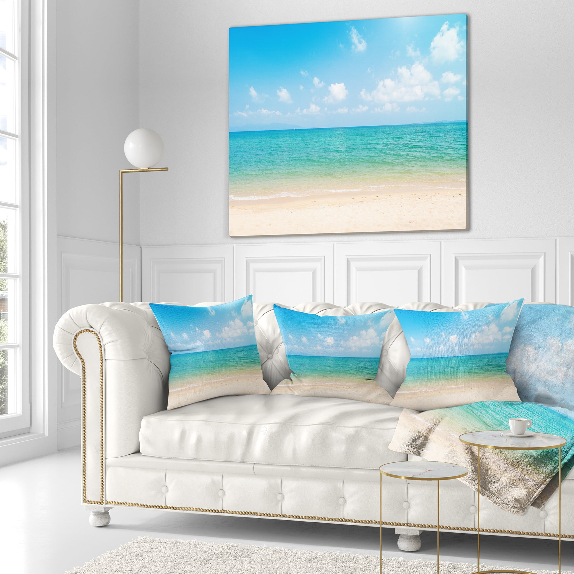 Designart Wide View of Tropical Beach - Seashore Photo Throw Pillow - 18x18