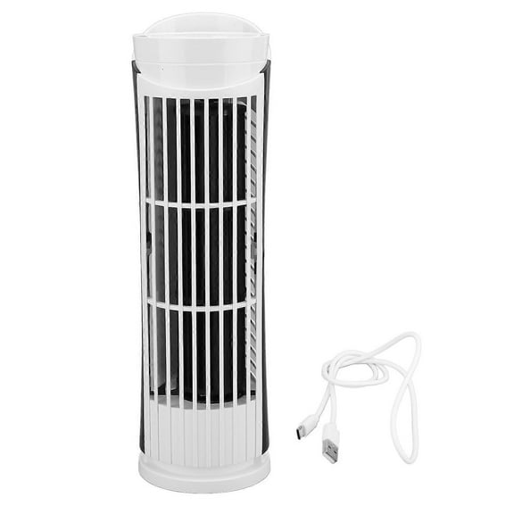 Tower Fan USB Bladeless 2 Lighting Modes 2 Speeds Adjustable Desk Tower Fan for Home White