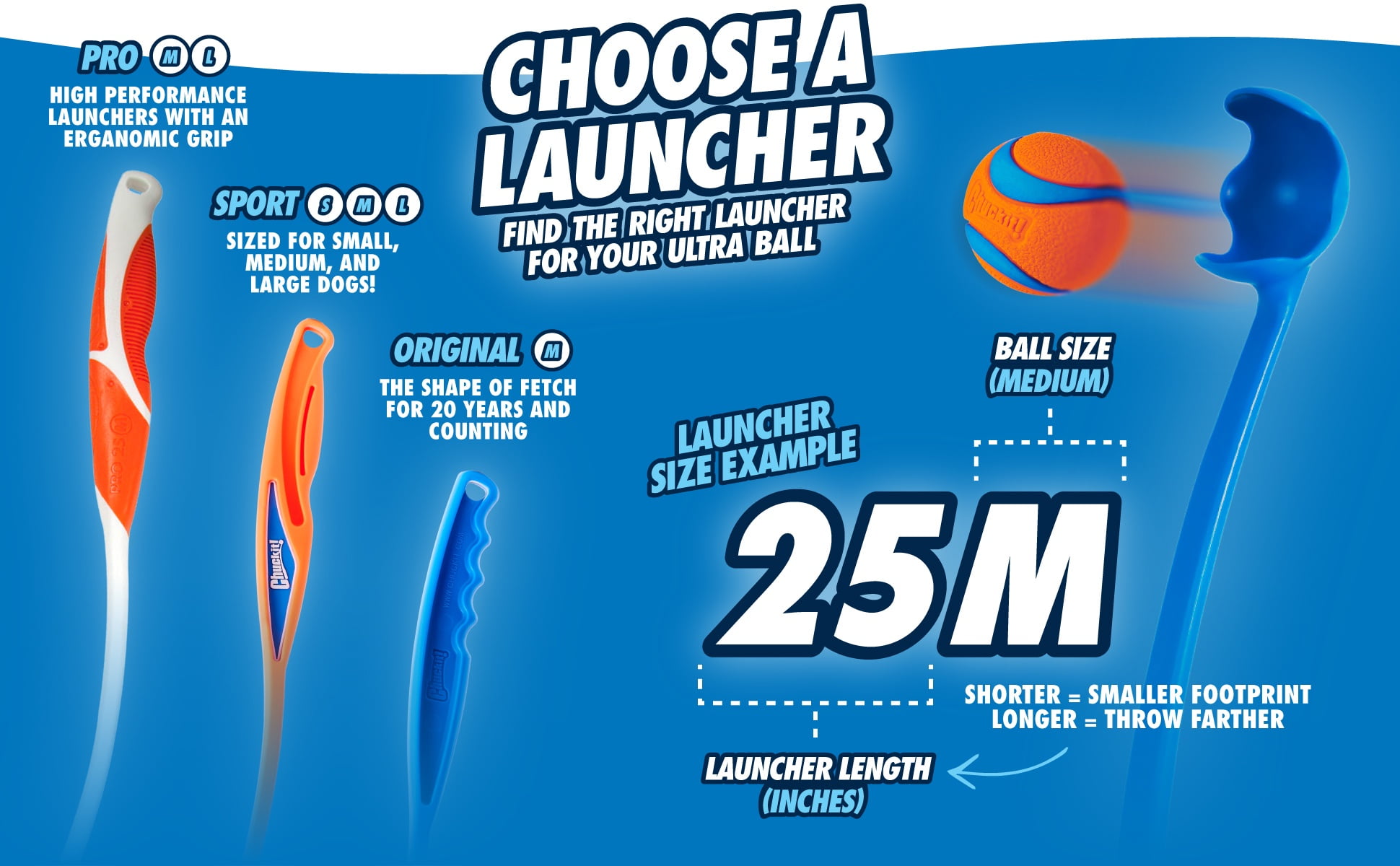 Chuckit! Classic 26M Dog Ball Launcher Fetch Toy For Dogs, 26" Handle, Compatible With Medium 2.5" Ball (Included), For Breeds 20 to 60 lb, Assorted