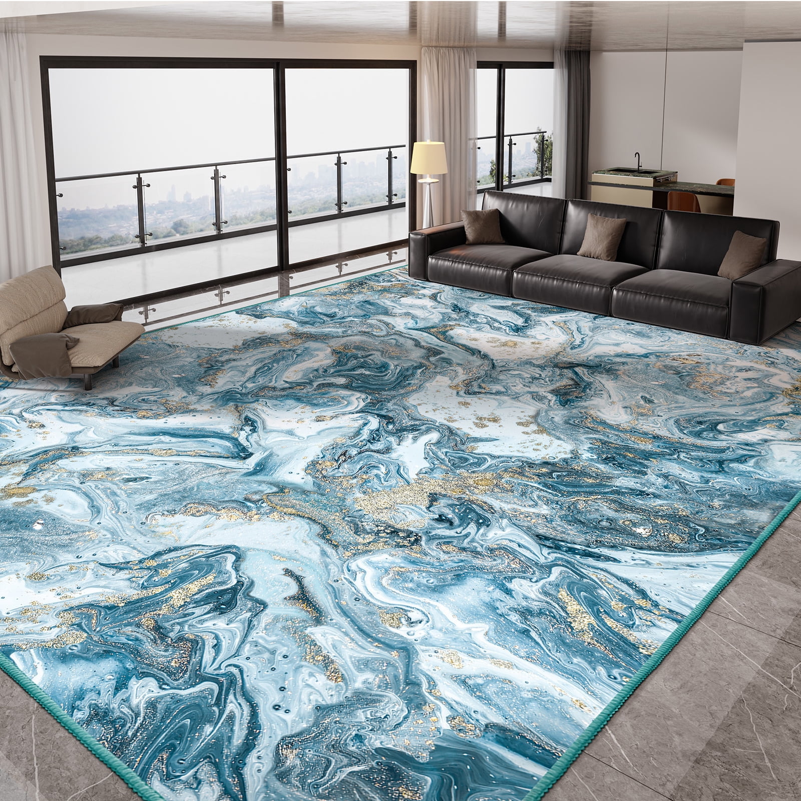 Cozylore 6'x9' Area Rugs for Living Room Artistic Style Modern Rug Soft Low Pile Non Slip Carpet Machine Washable Indoor Rug for Bedroom Dining Room Office, Blue