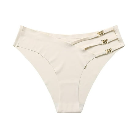 FUNUONY Big Sale!! Women s Low Waist Panties Hollow Mesh Underwear 2025 Trendy Womens Ice Silk Sports Underwear Thin Strap Decoration Cotton Crotch Ladies Beige S