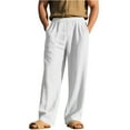 thumbnail image 2 of GrmtClth Linen Pants for Men Lightweight 2025 Fashion Elastic Waist Drawstring Pants Wide Leg Breathable Trousers with Pockets White XL, 2 of 8