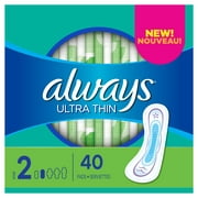 Angle View: Always Ultra Thin Pads without Wings, Unscented, Long, Size 2, 40 Ct