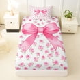 thumbnail image 4 of Erosebridal Pink Watercolor Bow Twin Sheet Sets for Girls, Rose Flower Floral Bedding, 3-Piece, 4 of 6