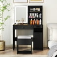 thumbnail image 2 of Costway Vanity Desk Set with Mirror & Lights Power Outlet Cushioned Stool Drawer & Shelves Black, 2 of 10