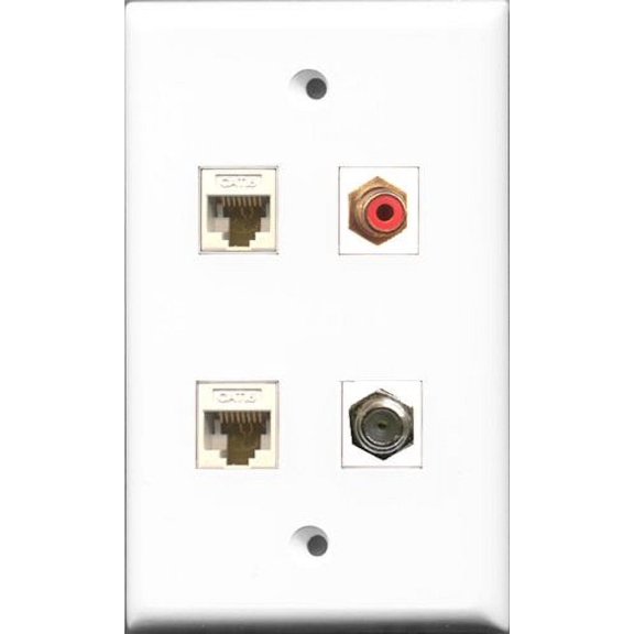 RiteAV 1 Port RCA Red and 1 Port Coax Cable TV- F-Type 2 Port Cat6 Ethernet White Wall Plate