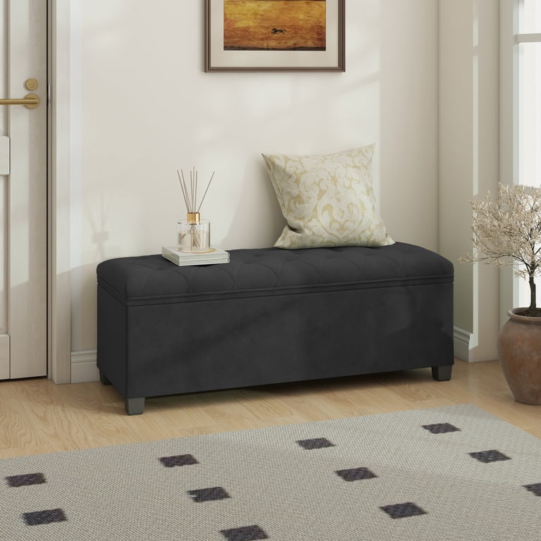 Ledrem Velvet Storage Ottoman Bench, 43-Inch, Ink Black photo 6