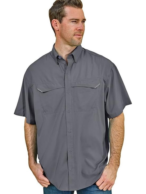 Men's Pro Fishing Outdoor Button-Down Shirt (Large, Graphite)
