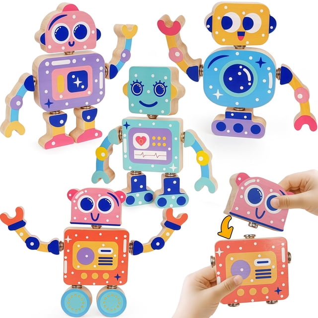 Robot de juguete FQKIOMY Montessori de madera para niños de 3 a 5 años