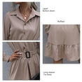 thumbnail image 5 of Casual Button Down Shirtdress Lapel Long Sleeve Tie Waist Ruffled Mini Shirt Dress for Office Khaki L, 5 of 6