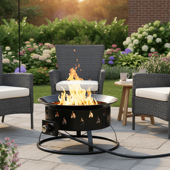 Seizeen Outdoor Propane Gas Fire Pit, 50000 BTU Fire Pit for Outside, Portable Outdoor Heating with Cover & Carry Kit, 19''Round