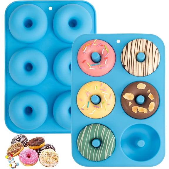 Non-Stick Silicone Donut Pan for 6 Doughnuts, BPA-Free, 2-Pack | Food Grade LFGB Silicone Bagels Baking Mold, Dishwasher Safe, Heat Resistant and Microwave Safe