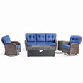 thumbnail image 2 of Patiobula Wicker Patio Furniture Set with Fire Pit Table, Outdoor Luxury High-Back Sectional Swivel Rocker Chairs Sets, Oversized Conversation Set for Porch, Balcony, Deck, Brown/Navy, 2 of 12