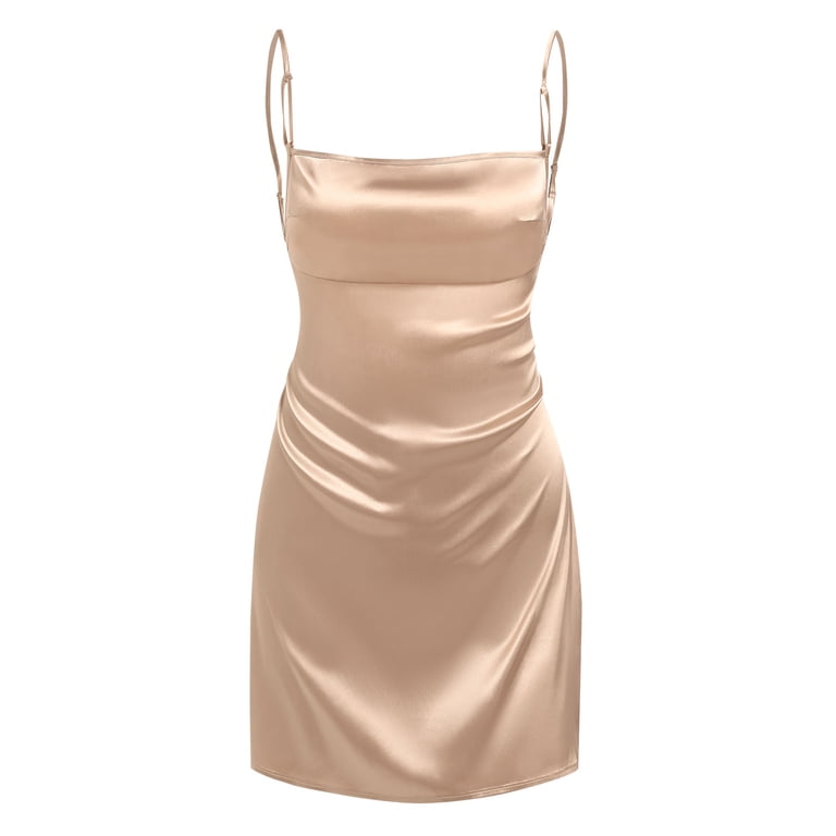 ZAFUL for Women Prom Dress or Cocktail Dress Evening Part Dress Silky Open  Back Strappy Slit Mini Dress Light Coffee XL - Walmart.com