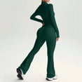 thumbnail image 6 of GILIGEGE Women 2 Piece Outfits Fall Long Sleeve Zip Up Tracksuit,workout sets,Thumbhole Jacket & High Waist Flare Leg Pants Set,Solid Color Slim Fit Outfit Active Suit for Workouts Blackish Green L, 6 of 7