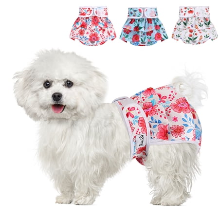 AUTOWT Washable Dog Diapers, 3 Pack No Leak Comfortable Doggie Diaper Dress Skirt with Adjustable Snap Buttons for Girl, Reusable Female Dog Diapers Panties for Heat Period Excitable Urination