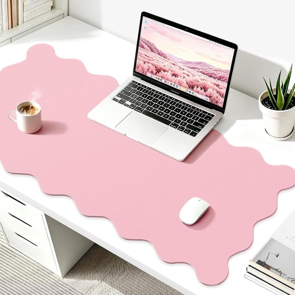 GJX Scalloped Computer Desk Mat for Protection,23.6X11.8 In,Pink Non-Slip Pink Cute Desk Mat for Keyboard,Waterproof&Oilproof,Scalloped Desk Pad for Office,Work,Home,Gaming,Vanity