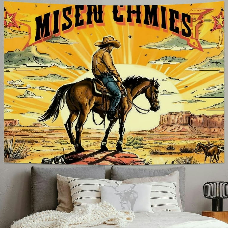 BCIIG Western Tapestry Long Live Cowboy Tapestries Cowboy Riding Horse Tapestry Wild West Desert Tapestry Country Sunset Mountain Cactus Tapestry Wall Hanging for Bedroom Painting Walmart