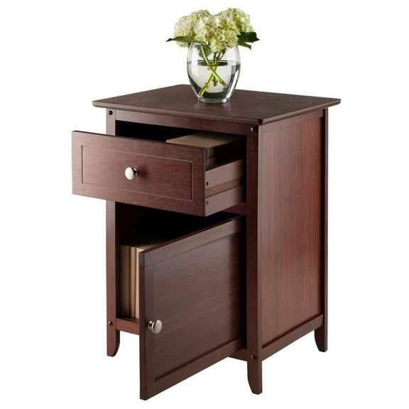 FurniFact Farmhouse End Table With Storage in Walnut Finish, Wooden Side Table And Drawer