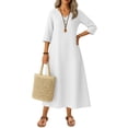 thumbnail image 1 of Robe Tailleur pour Femme Robe pour Femmes Longue Robe Bohème de Plage Élégante Robe Maxi Robe à Col en V Robe à Manches 3/4 Blanche G, 1 of 5