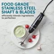 Elite Gourmet 2-Speed 500W Hand Blender with Detachable Wand, Black & Stainless Steel