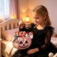 thumbnail image 6 of CUZIBR Halloween Candy Bags For Kids Trick Or Treat Bags Pumpkin Bow Halloween Baskets With Handle Plush Large Capacity Party Favors,Pink, 6 of 8