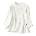thumbnail image 2 of Dpjklzsn Women's Cotton Linen Embroidered Blouse, 3/4 Sleeve Button Down Shirt, Loose Fit Casual Summer Top, 2 of 9