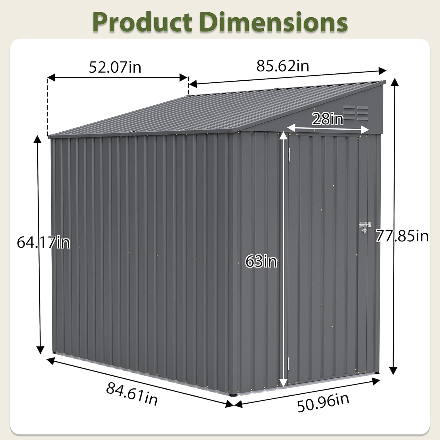4×7 Ft Lean to Shed, Small Metal Outdoor Storage Shed，Waterproof with Lockable Door for Backyard, Patio, Garden, Grey