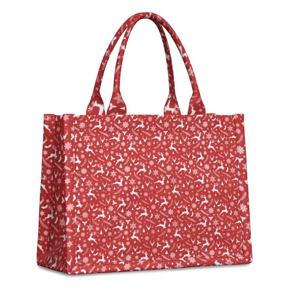 Large Capacity Tote Bag,Red Christmas Deer and Snowflake Pattern Handbag Fashion Luxury Tote Bag,15.7"x13"x 5.1" Inches,Laptop Compatible