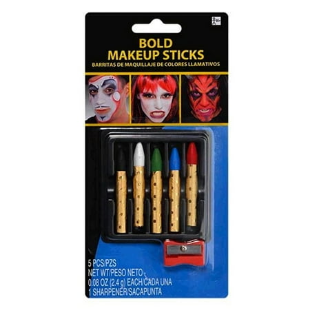 Make-up Sticks 5 Bold Colors Sharpener Black White Green Blue Red