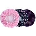 thumbnail image 1 of Pretty Date 3 Packs Double layer Shower Cap Waterproof Elastic Bath Cap for Women Shower Spa Salon, 1 of 5