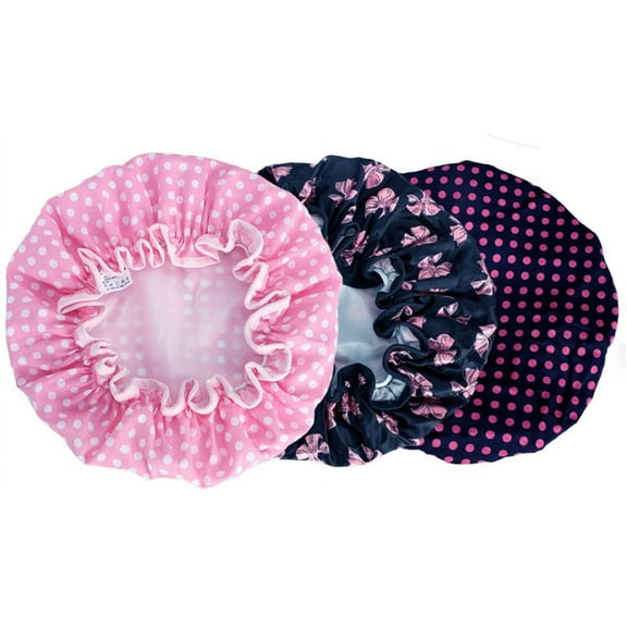 3 Packs Double layer Shower Cap Waterproof Elastic Bath Cap for Women Shower Spa Salon