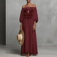 thumbnail image 2 of WRKEKC Summer Dresses for Women Solid Off Shoulder Puff Sleeve Embroidered Maxi Lightweight Summer Chic Soft, 2 of 6