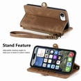thumbnail image 4 of Dteck Zipper Wallet Pocket Case for iPhone 16E, Shockproof with Card Holders for Women Men Premium PU Leather Embossed Patterned Flip Folio Stand Wristlet TPU Inner Shell Phone Case, Brown, 4 of 4