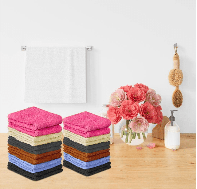 Quba Linen Solid Print Cotton Towels & Washcloths, Multicolor, 24 Count