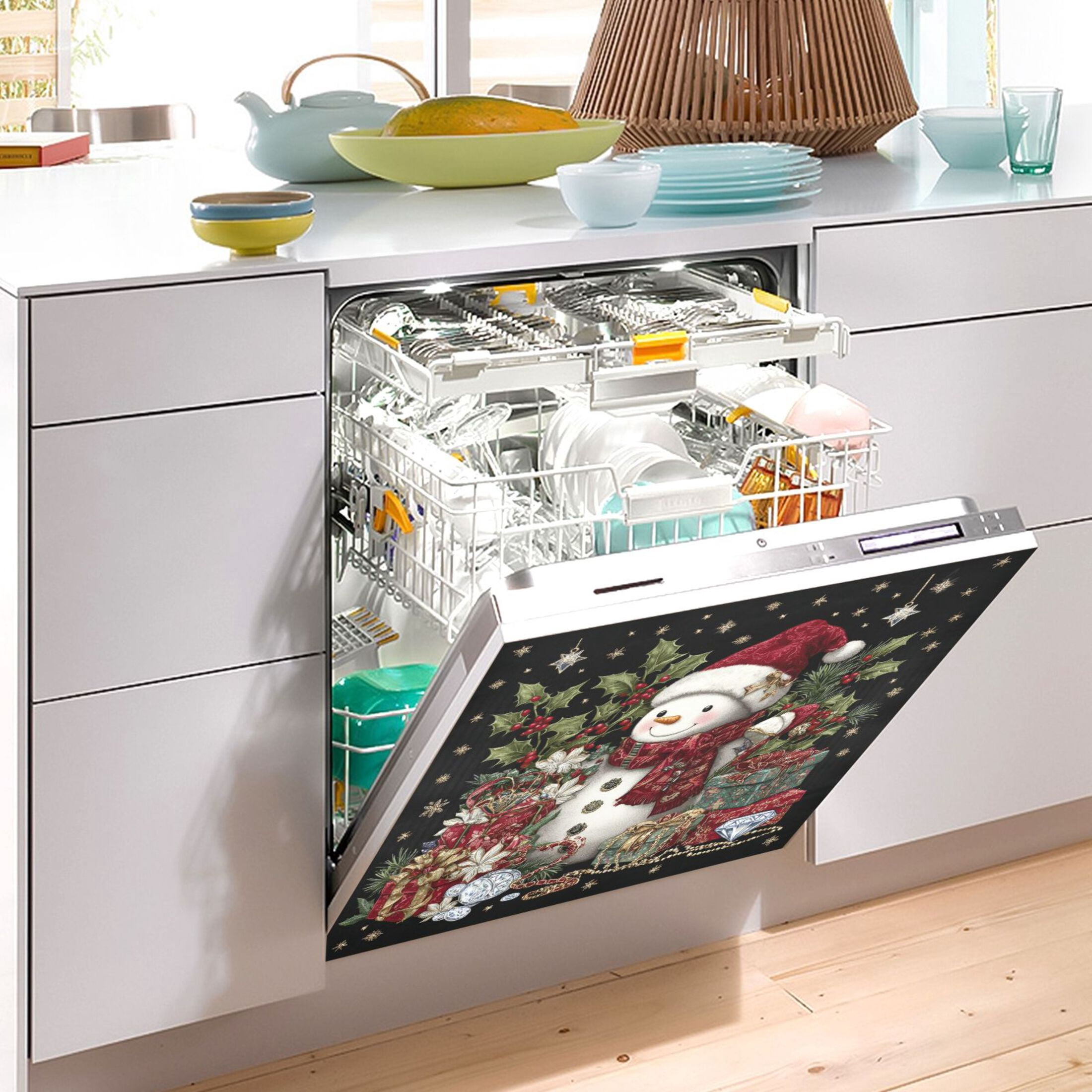 Dishwasher Sticker Magnetic Dishwasher Sticker Magnetic Decorative Sticker Refrigerator Sticker Dishwasher Decorative Stickers Warm Cute Christmas Snowman