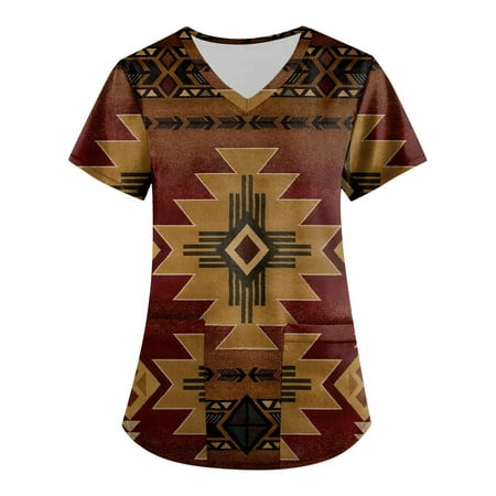

Bicoasu Scrubs for Women Printed Short Sleeve V Neck Nursing Uniform Holiday Fun Patterned Tshirts Scrub Tops Wine 3XL