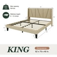 thumbnail image 5 of Amolife King Bed Frame, Upholstered Platform Bed with Wingback and Geometric Headboard, Beige, 5 of 13
