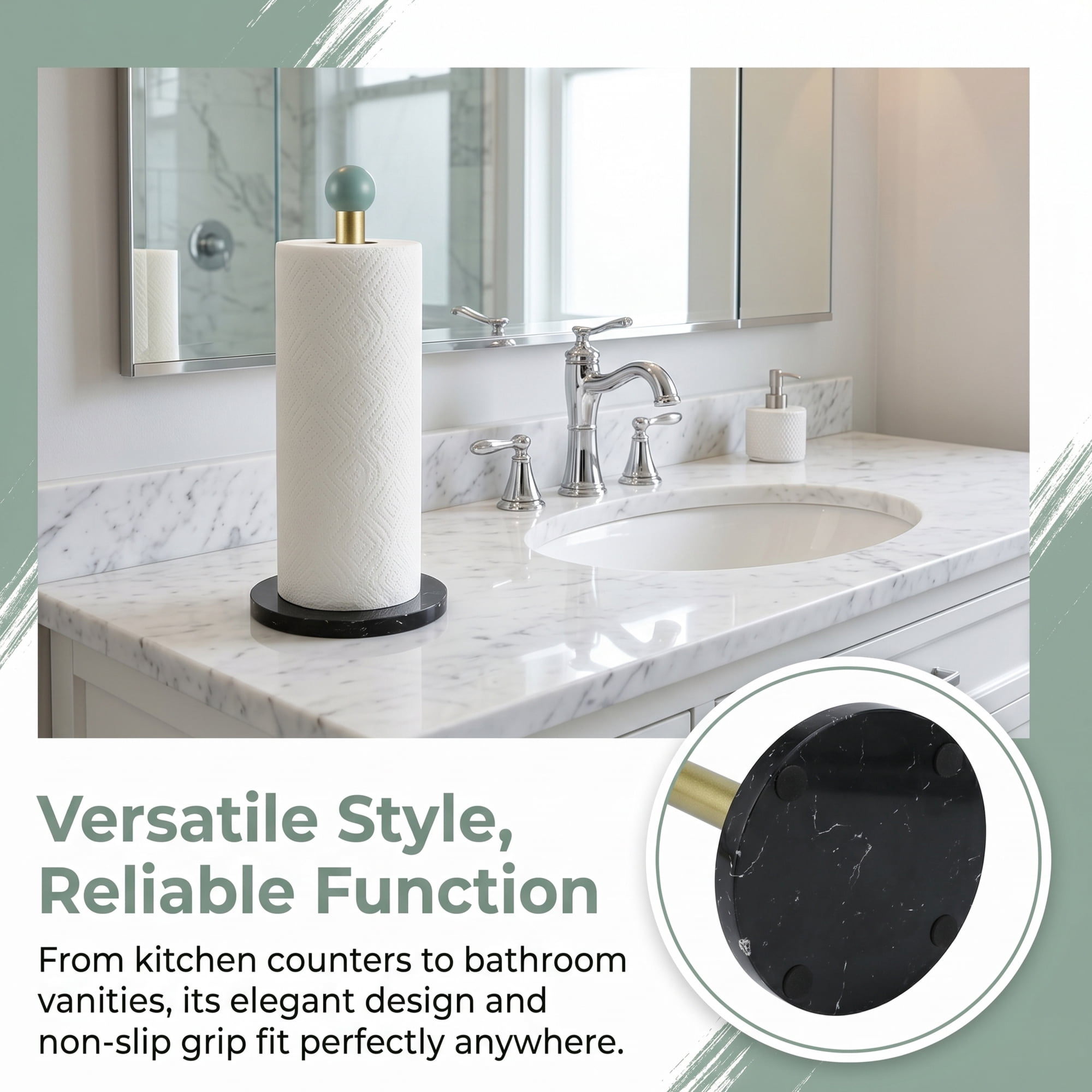 Unique Bargains Durable Paper Towel Holder Countertop Non Slip Base Black B 13.4x5.9inch