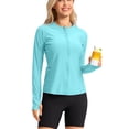 thumbnail image 4 of Feancey Womens Sun Protection Jackets Long Sleeve Slim Fit Zip Up Hoodies Breathable Lightweight Running Hooded Tops with Pockets and Thumb Holes Mint Green L, 4 of 9