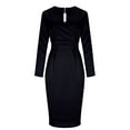 thumbnail image 4 of YueHuiYing Women's Elegant Satin Dress Long Sleeve Fitted Crew Neck Tie-up Back Fall Satin Waist-Defining Dresses, 4 of 7