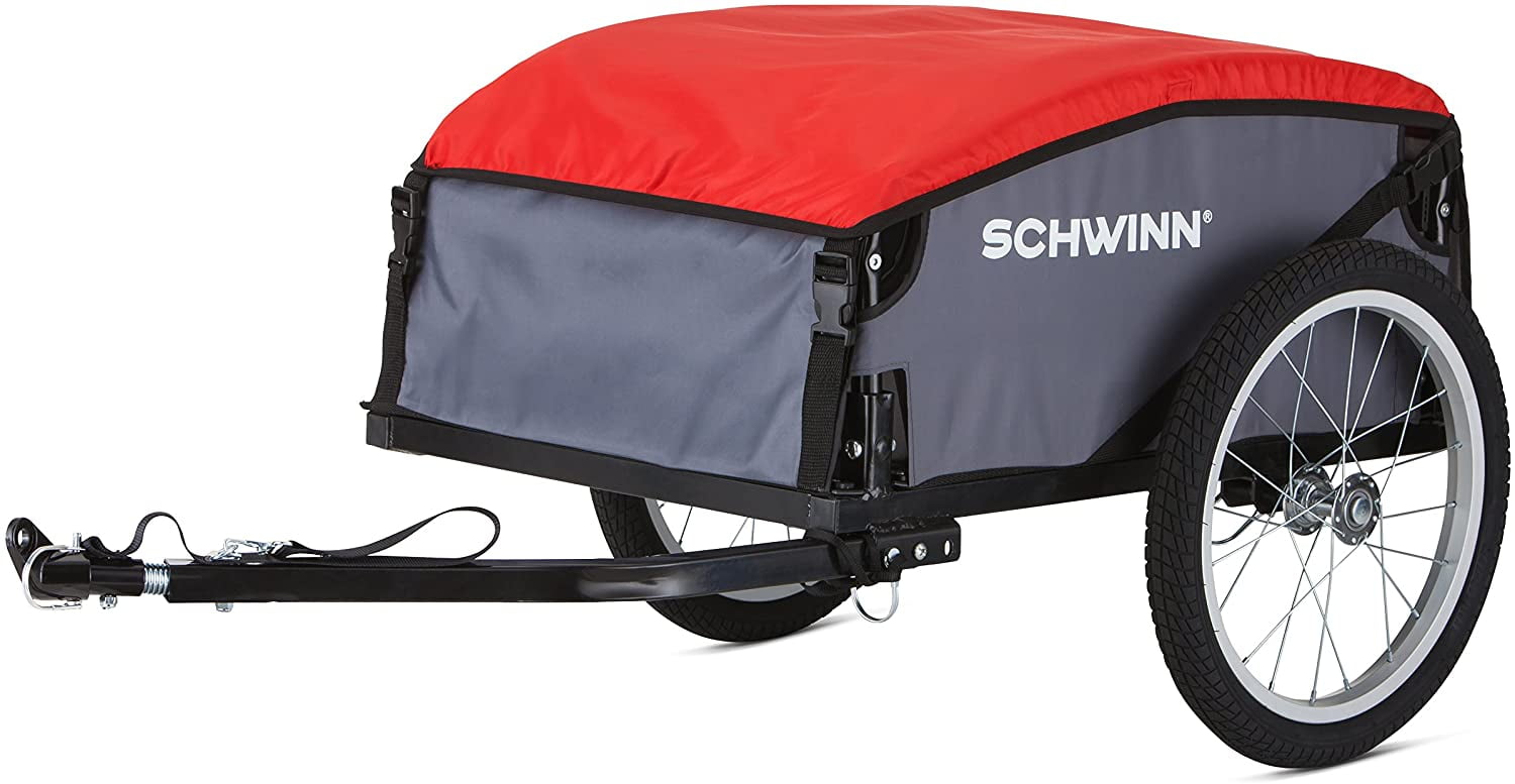 Schwinn Day Tripper Cargo Bike Trailer for Toddlers, Kids, Folding Frame,  16 Inch Tires, Universal Bicycle Coupler, Quick Release Wheels, Red
