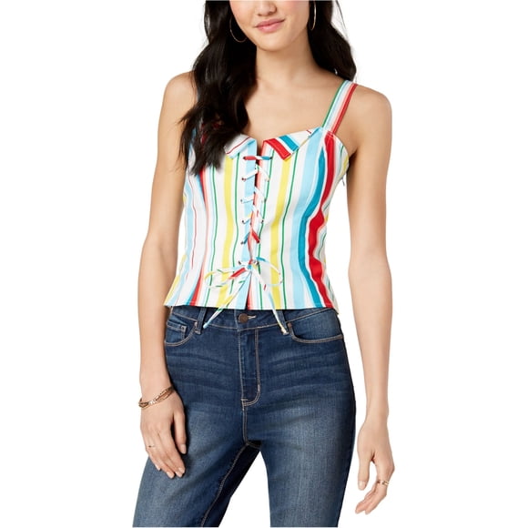 XOXO Womens Lace Up Crop Top Blouse, Multicoloured, Juniors, X-Large