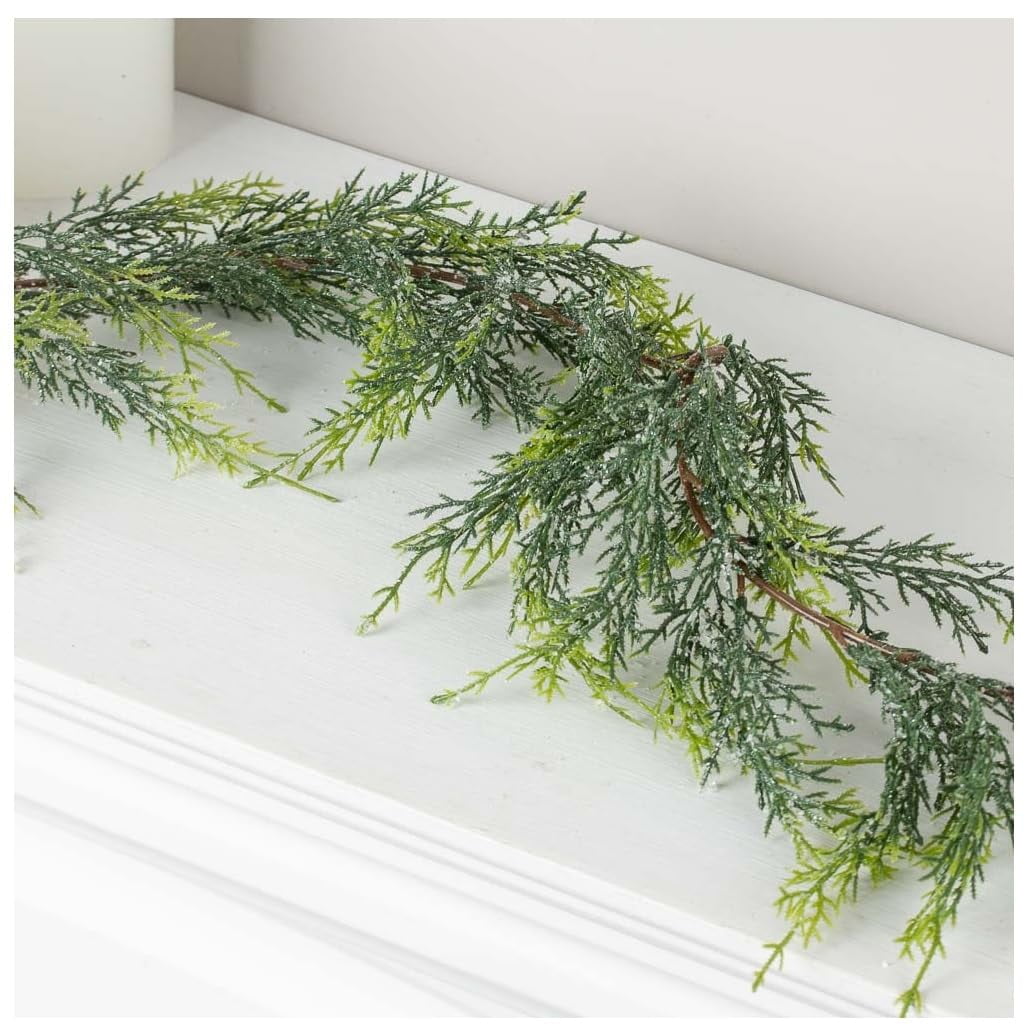 Mlllokfki Guirlande De Noël, Guirlande De Cèdre - Pignes Baies Rouges Guirlande De Cèdre Faux 6,56 Pieds Feuilles De Pin Réalistes - Guirlande De Noël Faux Cyprès Cèdre Aiguilles De Pin Vert