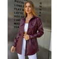 thumbnail image 5 of Eilly Bazar PU Faux Leather Coat for Women Long Sleeve Flap Pocket Female Waist Tied Coat Burgundy S, 5 of 5