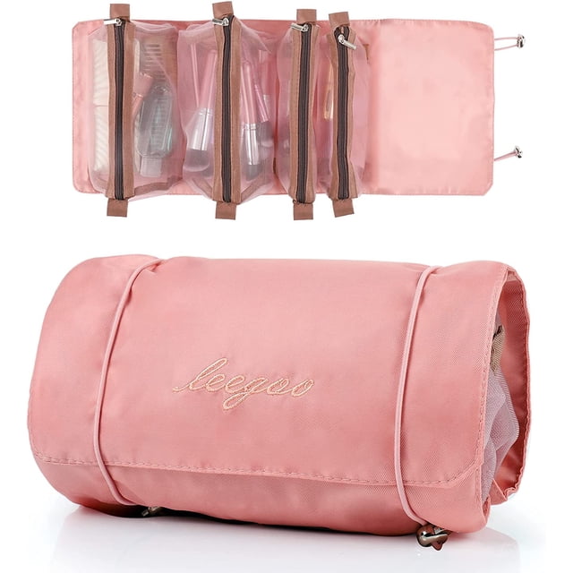 Neceser de viaje colgante, 4 en 1, desmontable, impermeable, plegable, para mujer, ideal para viajes, neceser colgante o neceser de maquillaje, color rosa.